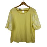 Talbots  Womens Woven Sleeve Crewneck Tee Sz XL Yellow Preppy Colorful‎ Casual Photo 1