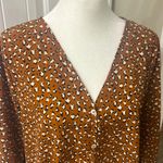 West Kei Brown Button-Up Blouse with Tie Front Photo 1