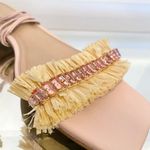 Anthropologie  Embellished Tie Up Pink/Rose Raffia Square Toe Sandals Sz 38 Photo 5