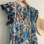 House of Harlow 1960 | Boho Ruffle Abstract Floral Top | Zoe Blue | Sz S Photo 3