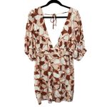 AMALIE THE LABEL Mikaelle Puff Sleeve Open Back Mini Dress Voyager Floral Sz 16 White Photo 2