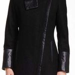 Rachel Roy  Faux Leather Trim Collar Wool Blend Black Coat Jacket Size XS Photo 0