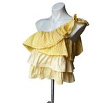 Anthropologie  Maeve One Shoulder Blouse Striped Ruffled Cotton Yellow, Sz M Photo 4