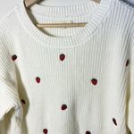 Lucky Brand Sweater Embroidered Crew Cute Strawberries Preppy Whimsy Playful XL Photo 4