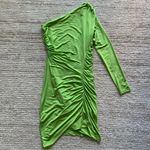 Atlein One Shoulder Ruched Dress Lime Green Size Small Photo 1