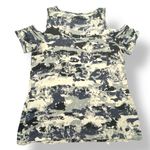 Rock & Republic π Camo Cold Shoulder V-Neck Tee Gray Blue Short Sleeve Top M Photo 1