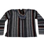 Baja Joe  Striped Drug Rug Hoodie Mexican Hippie Black Red M Oversized Photo 2