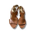 Michael Kors Leather Wedge Sandals Women's 8.5 Tan Slingback Peep Toe Summer Photo 1
