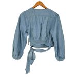 Free People  Sophie Medium Wash Denim Cropped Wrap Top Long Sleeves sz Small NWT Photo 6