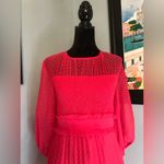 Hot Pink Fuchsia Pleated Chiffon Dotted Swiss Midi Dress Sz 6 Photo 1