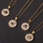 Gold Initial Crystal Sparkly Pendant Necklace A Photo 2