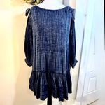 Free People  Washed Ashore Indigo Blue Textured Ruffle Hem Peasant Dress  Sz M🧡 Photo 1