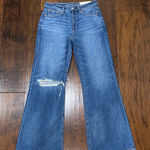 American Eagle Blue Distressed Baggy Flare Jeans Photo 0