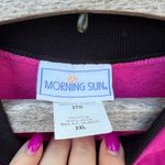 90s Hot Pink Black Velvet Cats Rhinestone Collar Granny Sweatshirt Morning Sun Size XXL Photo 2