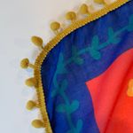 Large Lightweight Colorful Red Yellow Blue Flowered Square Scarf with Pom Poms Photo 6