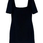 Club Monaco  Black Ribbed Knit Puff Sleeve Mini Dress Square Neck Size S Photo 0