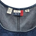 Vintage Floral Embroidered Denim Jumper Jean Dress Scoop Neck Sleeveless Size 2X Blue Photo 7