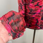 Bagatelle Blouse Top Womens M Floral Ruched Red Rose Mesh High Neck LS Lined New Photo 12