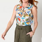 st. john's bay Sleeveless Button Up Collared Tropical Collared Cotton Size XXL Vacation Photo 0