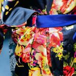 Japanese Floral Kimono SZXL Black Robe colorful Belt AND Matching Pants Satin Size XL Photo 14