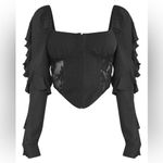 Pretty Little Thing  8 black chiffon frill sleeve lace insert hook & eye corset Photo 14