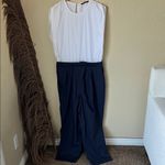 ZARA white and navy poplin mixed jumpsuit Photo 1