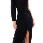 Saylor Alora One Shoulder Plisse Metallic Black Midi Dress SMALL Photo 9
