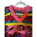 Trendy Threads Retro Multicolored Distressed Vneck Sweater Sz XL Pink Photo 4