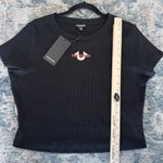 True Religion  Baby Tee Womens XL Black Crop Top Rib Logo Y2K Streetwear Baddie Photo 7