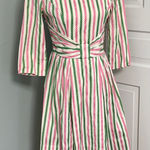 Handmade Vintage 1950s  Striped Pink Green Dress 3/4 Sleeve size 6 Photo 0