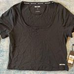 DKNY NWT! Jeans Black Cropped Tie Sleeves Deep Scoop Neck Short Sleeve Tee Small Photo 0