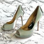Badgley Mischka  Kiara Heels Mint Green Crystal Satin Platform Pumps 7 Stilettos Photo 1