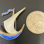 intage Ivar T Holth Norway 925 Sterling Silver Guilloche Enamel Sail Boat Brooch Blue Photo 3