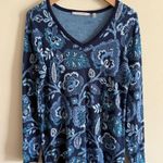 Soft Surroundings  Sweater Womens Medium Blue Floral‎ Paisley Knit Boho Cottage Photo 0