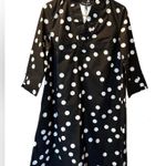 Ming Wang Above-the-Knee Shift Dress - Ruffle V-Neck Cotton Black Polkadot XXS Photo 1