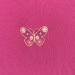 Cut and cropped Baby Tee Womens S Pink Ribbed Embroidered Butterfly Barbie Y2K Photo 3