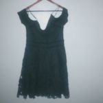 Venus 12 Cutwork Lace Capped Sleeve Fit Flare Black Mini Cocktail Dress Funeral Photo 2