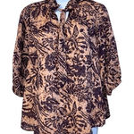 Joie  Coral & Plum Tropical Floral‎ 3/4 Sleeve Tie  Neck Blouse Size Small Photo 0