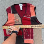 90s Y2K chenille yarn knit patchwork sampler boho warm tone color sweater vest Red Size undefined Photo 4