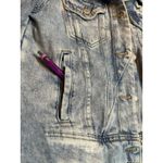 Free People Distressed Denim Jacket Light Wash Frayed Pockets Button Front Women Photo 4