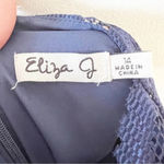Eliza J  Navy Blue Lace Formal Dress Size 14 Cap Sleeve Long Length‎ Bridesmaid Photo 3