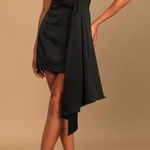 Lulus  Romantic Allure Black Satin Asymmetrical Mini Dress Photo 0