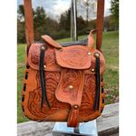 Vintage Hand Tooled Leather Western Saddle Shoulder Bag Purse Rodeo Horse Equine Brown Photo 1