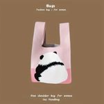 Chic Canvas Panda Pink‎ Casual Knit Style Satchel Wrist Strap Bag Versatile Pink Photo 9