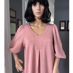 For Cynthia puff sleeved v neck high low soft pink knee length dress small Photo 3