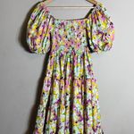 Pinch Puff Sleeve Floral Tiered Midi Dress Womens Small Smocked Boho Cottagecore Pink Photo 2