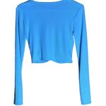 ZARA  Women Small Crop Top Blue Ribbed Knit Ruched Button Cardigan Shirt Photo 1