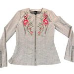 XOXO Jacket Juniors Medium Grey Red Floral Embroidered Zipper Front Boho Preppy Photo 0