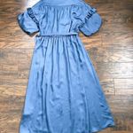 Kate Spade  • Belted Satin Midi Dress ruffle trim short sleeve Antique Blue Photo 12