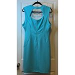 Bisou Bisou Teal Blue Square Neck Sheath Dress Gold Ring Detail Bodycon Sz 14 # Photo 2